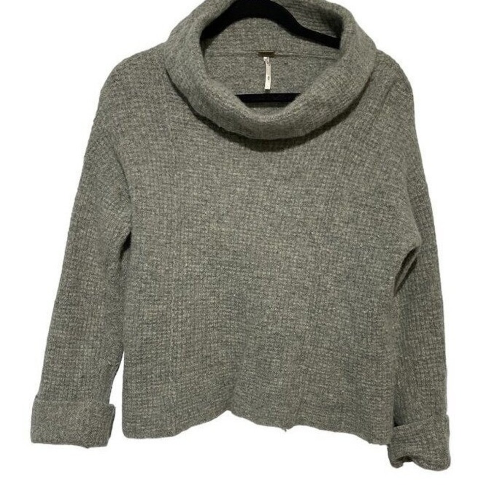 Free People Grey Ottoman Slouchy Tunic Cowl Neck 100% Wool Sweater Womens Medium